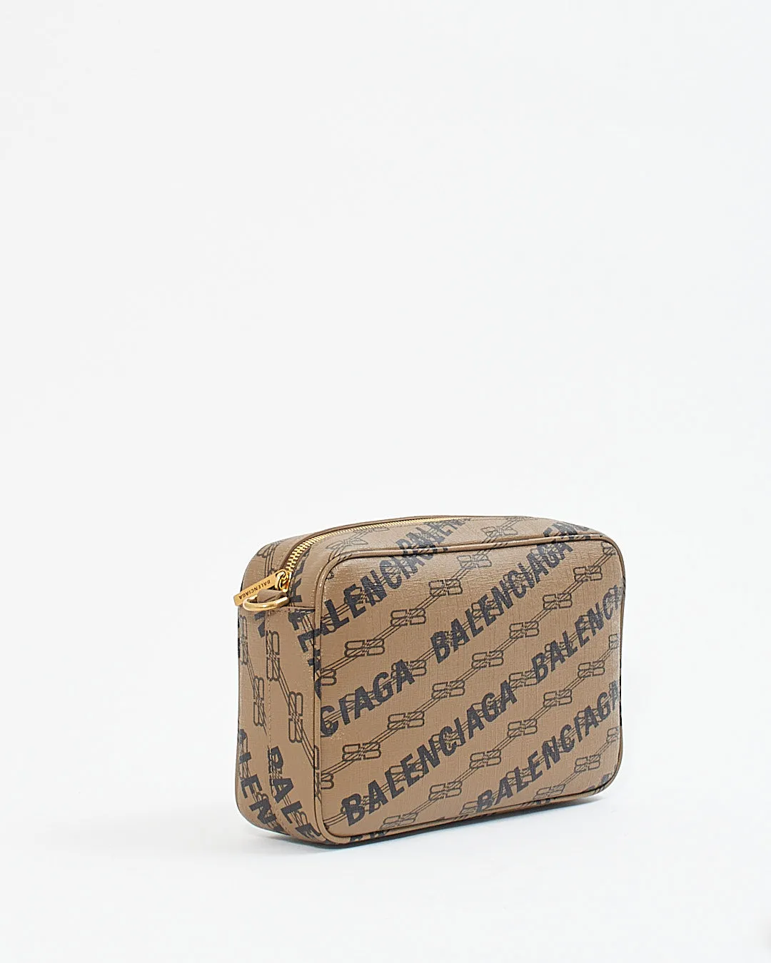 Balenciaga Brown Logo-Print Coated Canvas Camera Bag