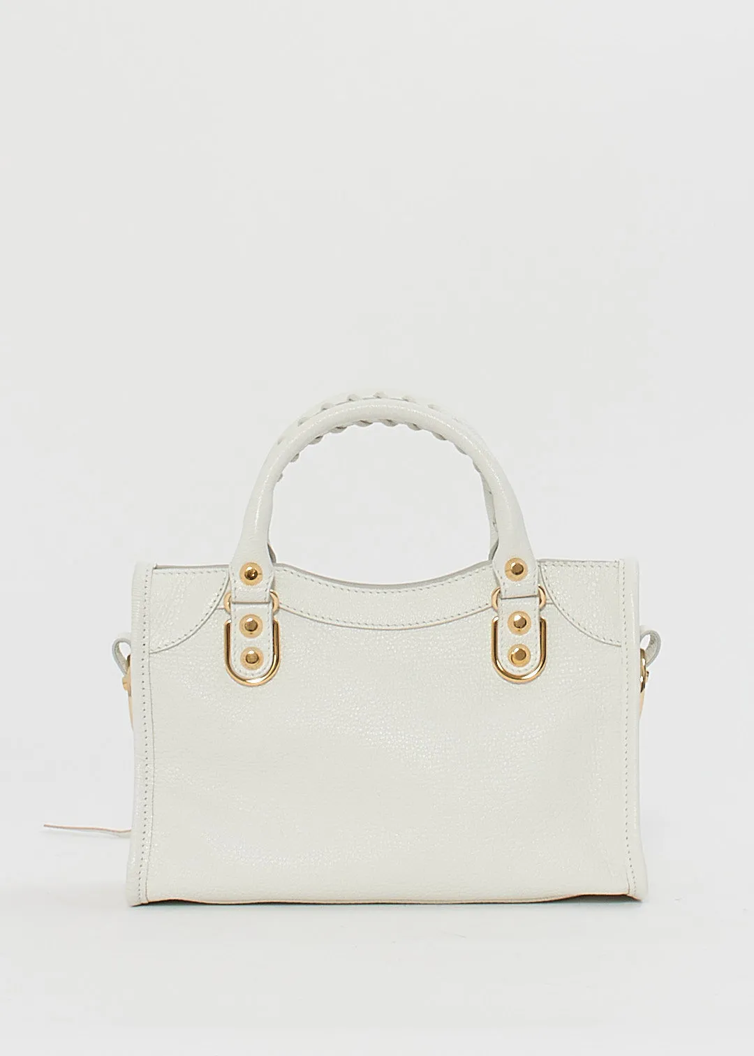 Balenciaga White Leather Metallic Edge Motocross Mini City Bag