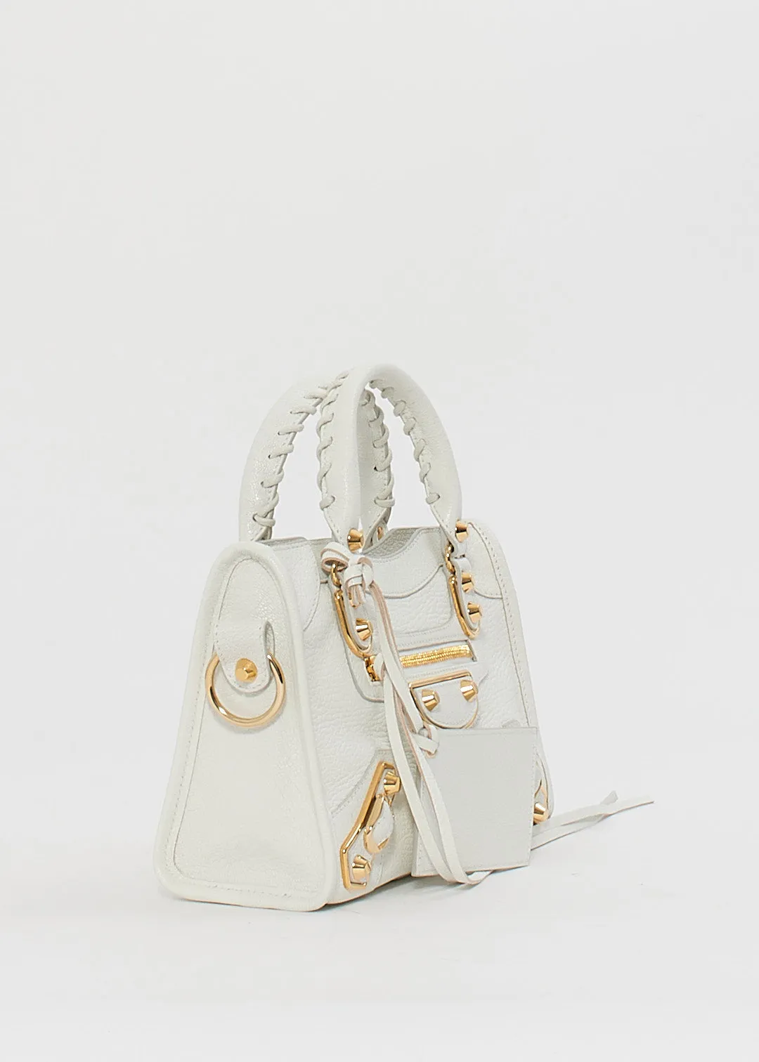 Balenciaga White Leather Metallic Edge Motocross Mini City Bag