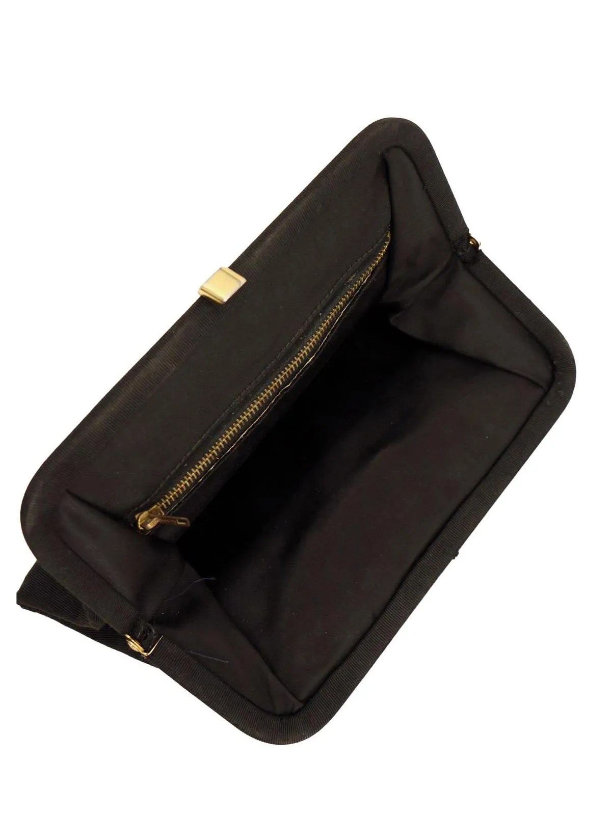 Black Grosgrain Vintage Frame Clutch Bag