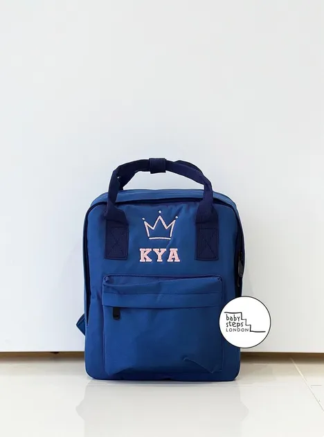 (Blue) Personalised Name Twin Handle Backpack