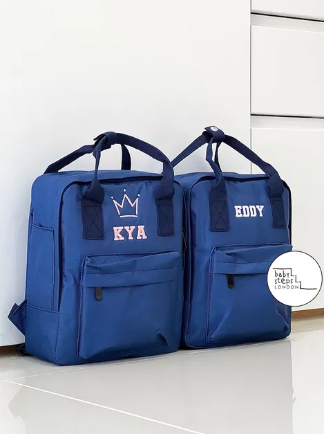 (Blue) Personalised Name Twin Handle Backpack