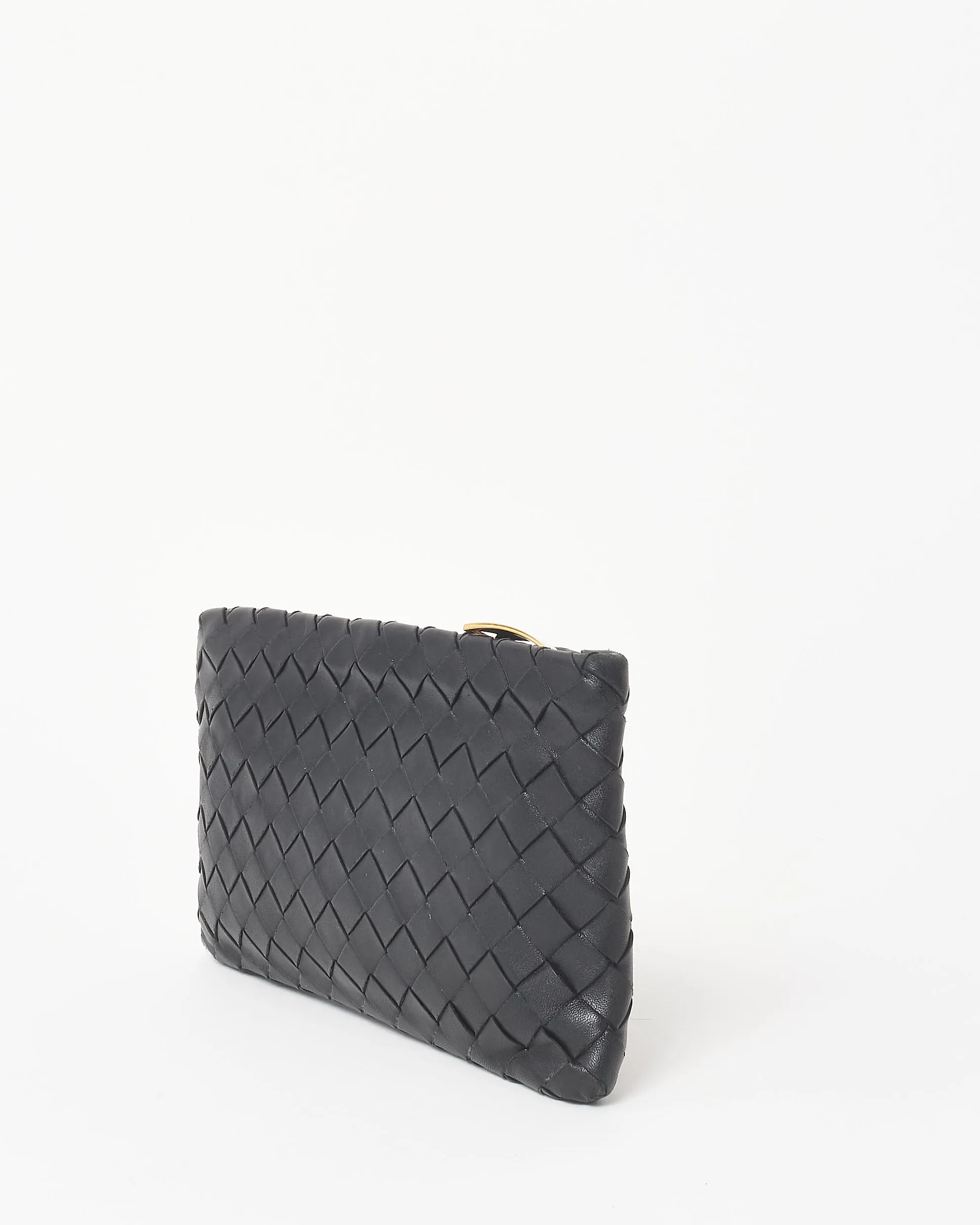 Bottega Veneta Black Intrecciato Leather Clutch