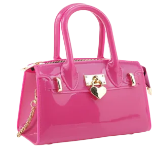 Bubble Gum Bag Handbag with Smooth Jelly Gloss Zipper Closure and Detachable Chain Link Shoulder Strap