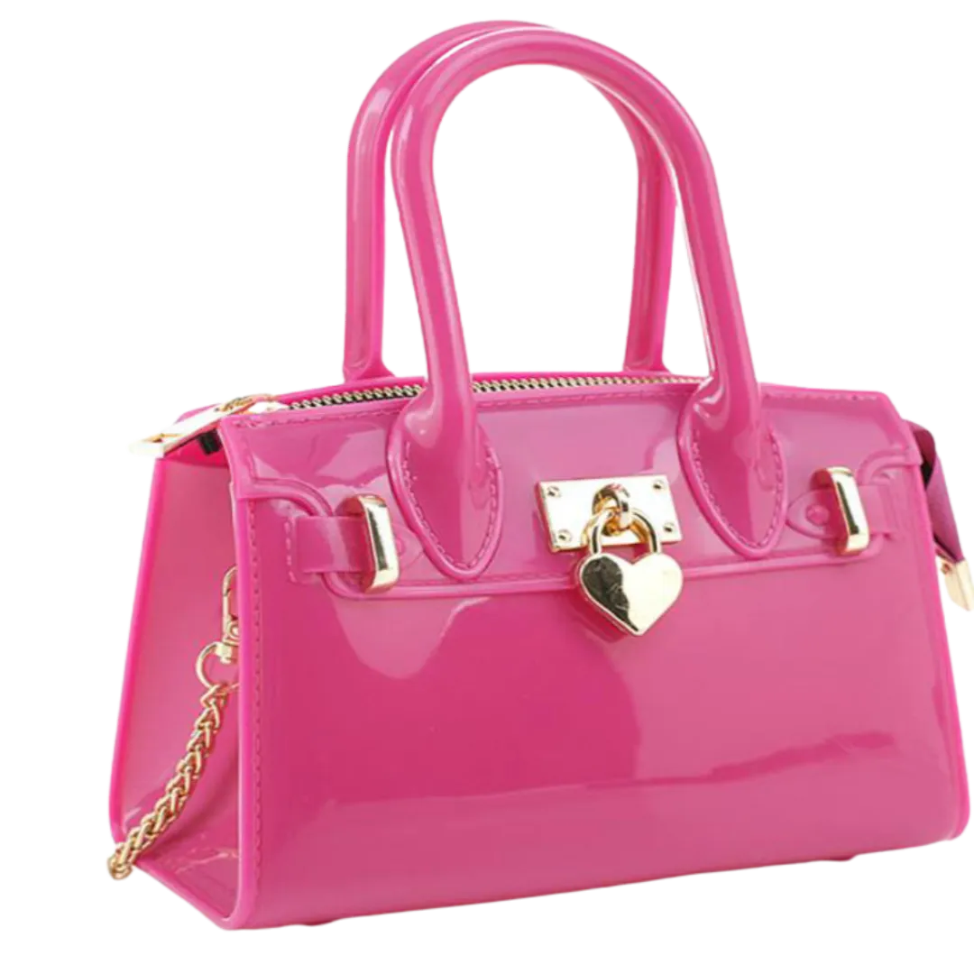 Bubble Gum Bag Handbag with Smooth Jelly Gloss Zipper Closure and Detachable Chain Link Shoulder Strap