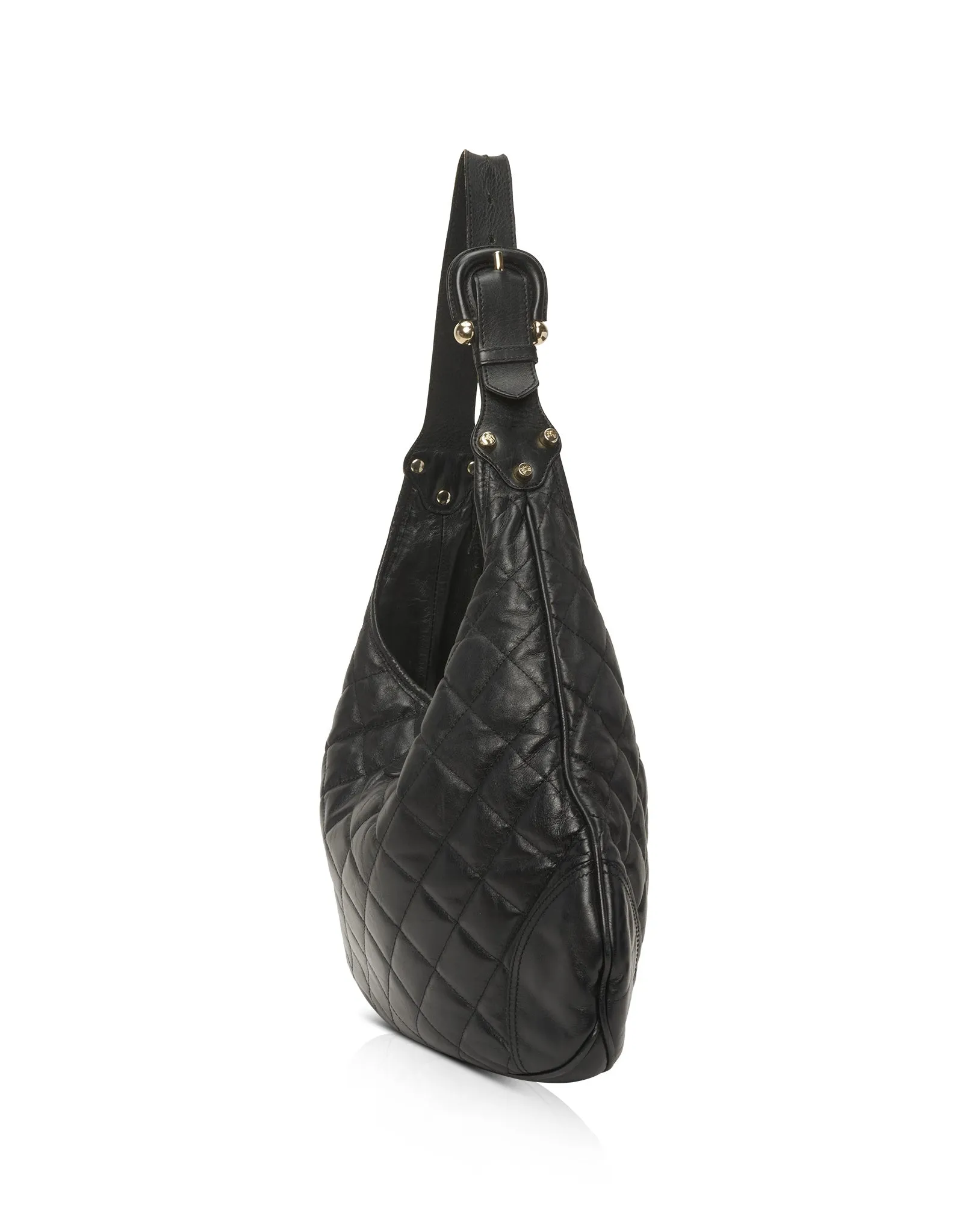 Burberry Black Leather Quilted Hobo Shoulder Bag