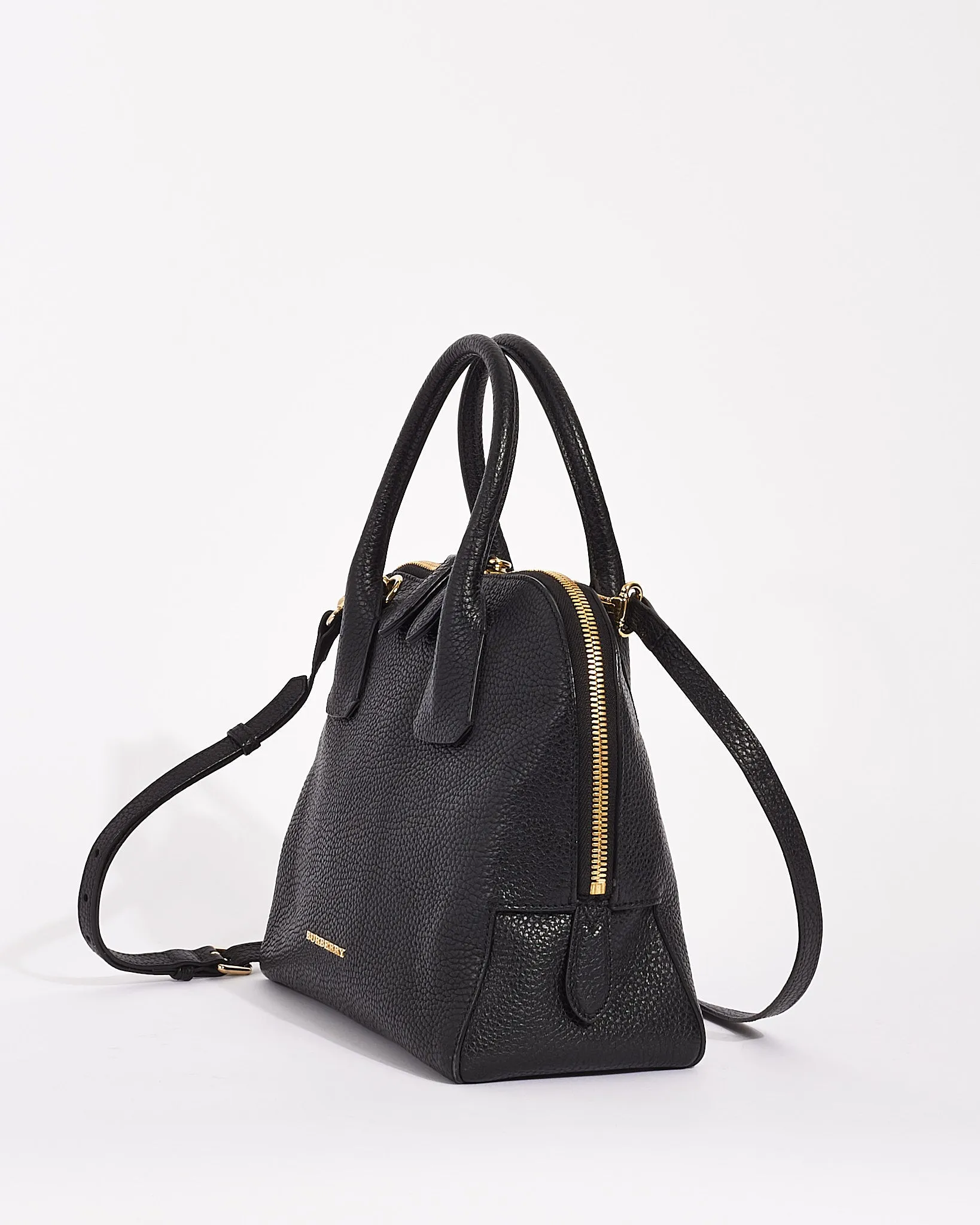 Burberry Black Pebbled Leather Greenwood Satchel with Strap