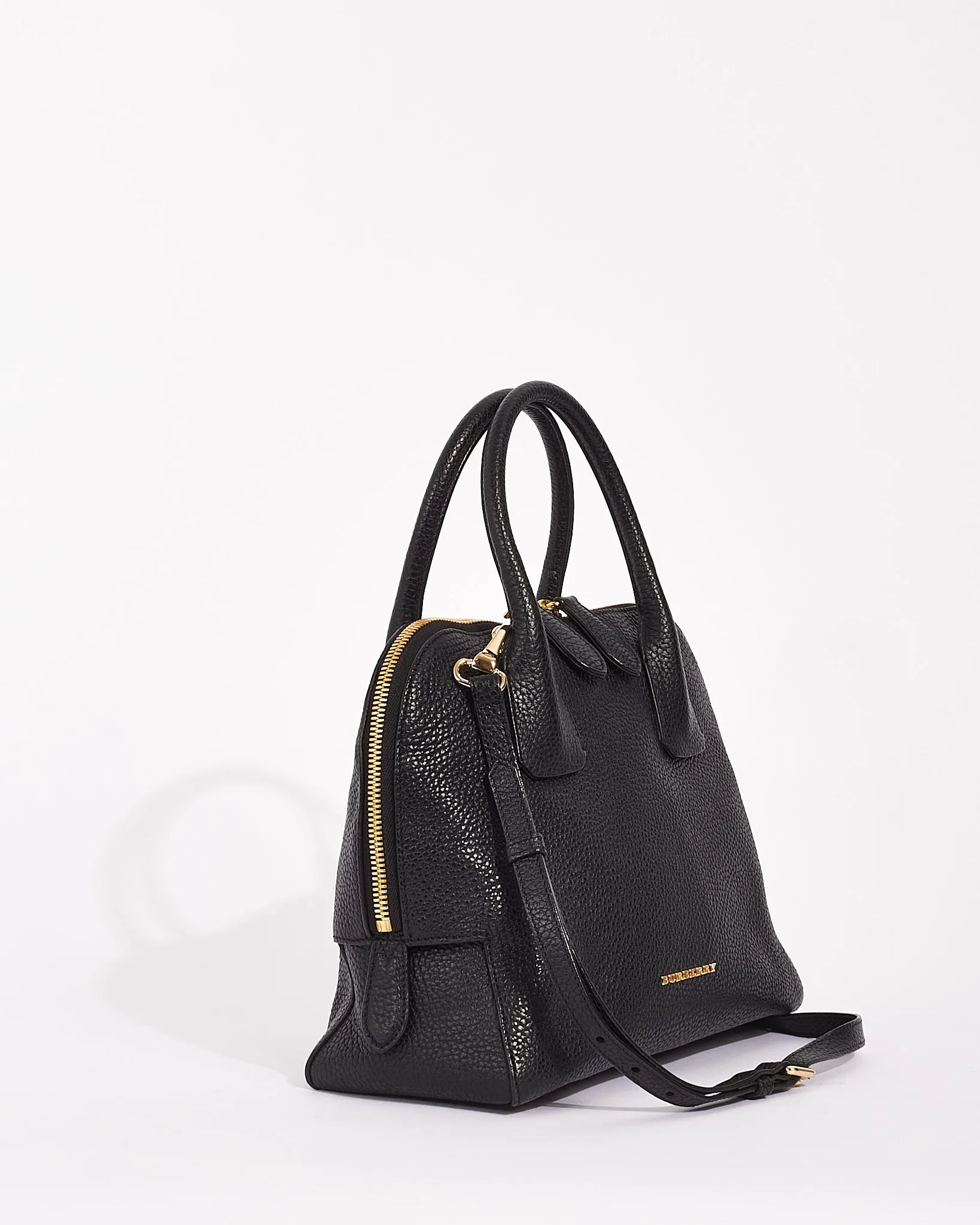 Burberry Black Pebbled Leather Greenwood Satchel with Strap