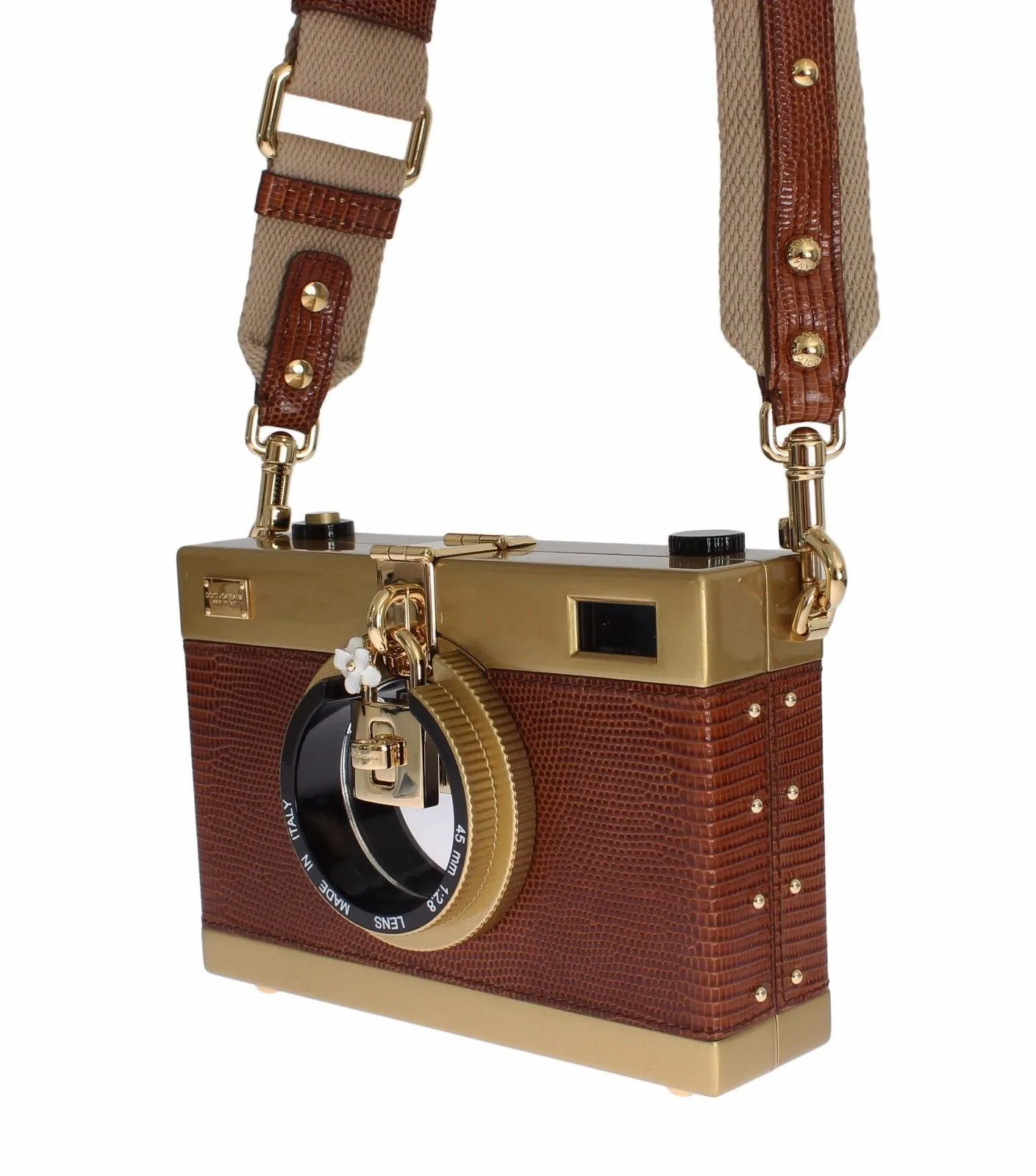 Camera Case Brown Leather Gold Shoulder Bag Clutch