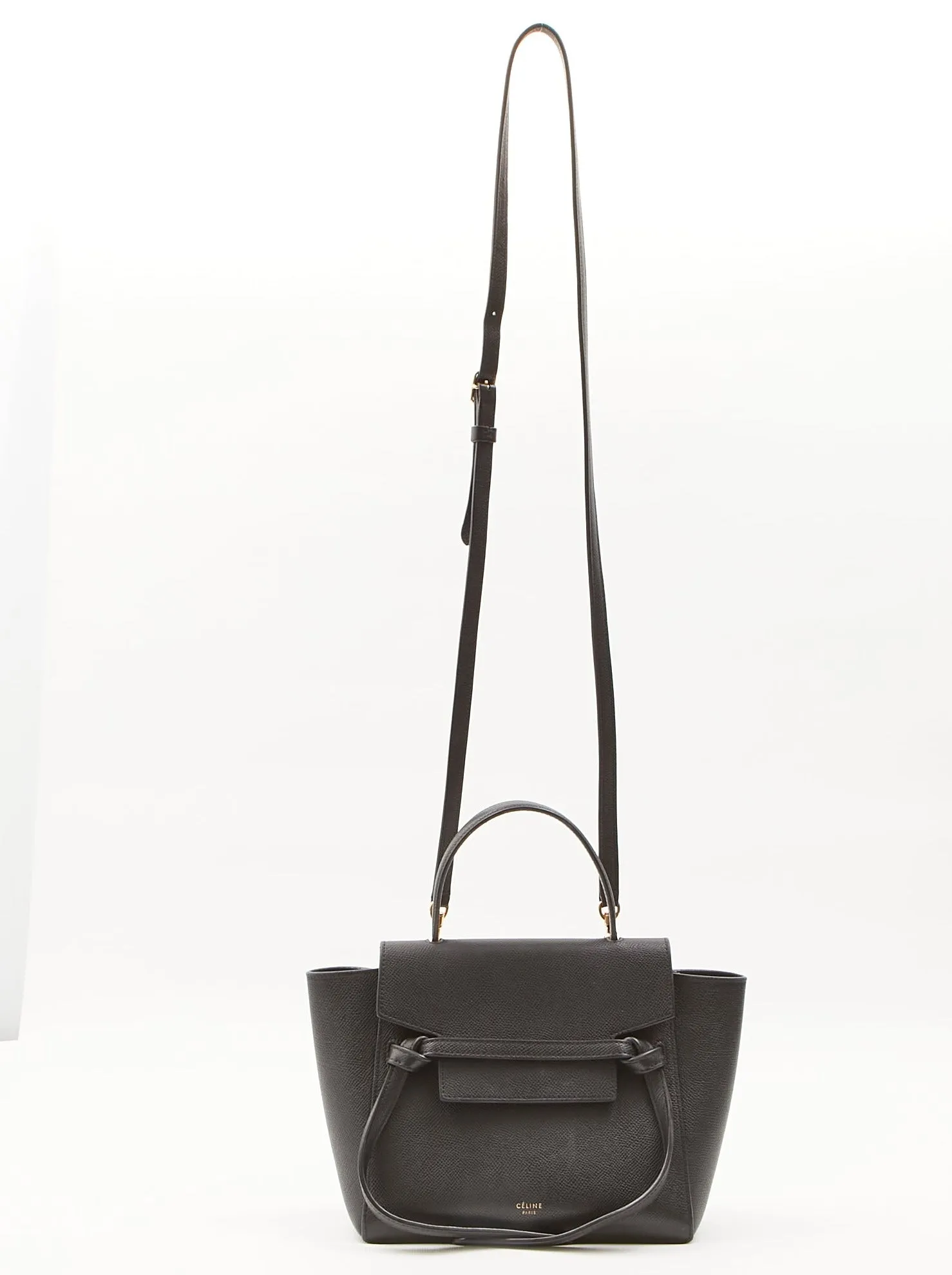 Celine Black Leather Micro Belt Top Handle Bag