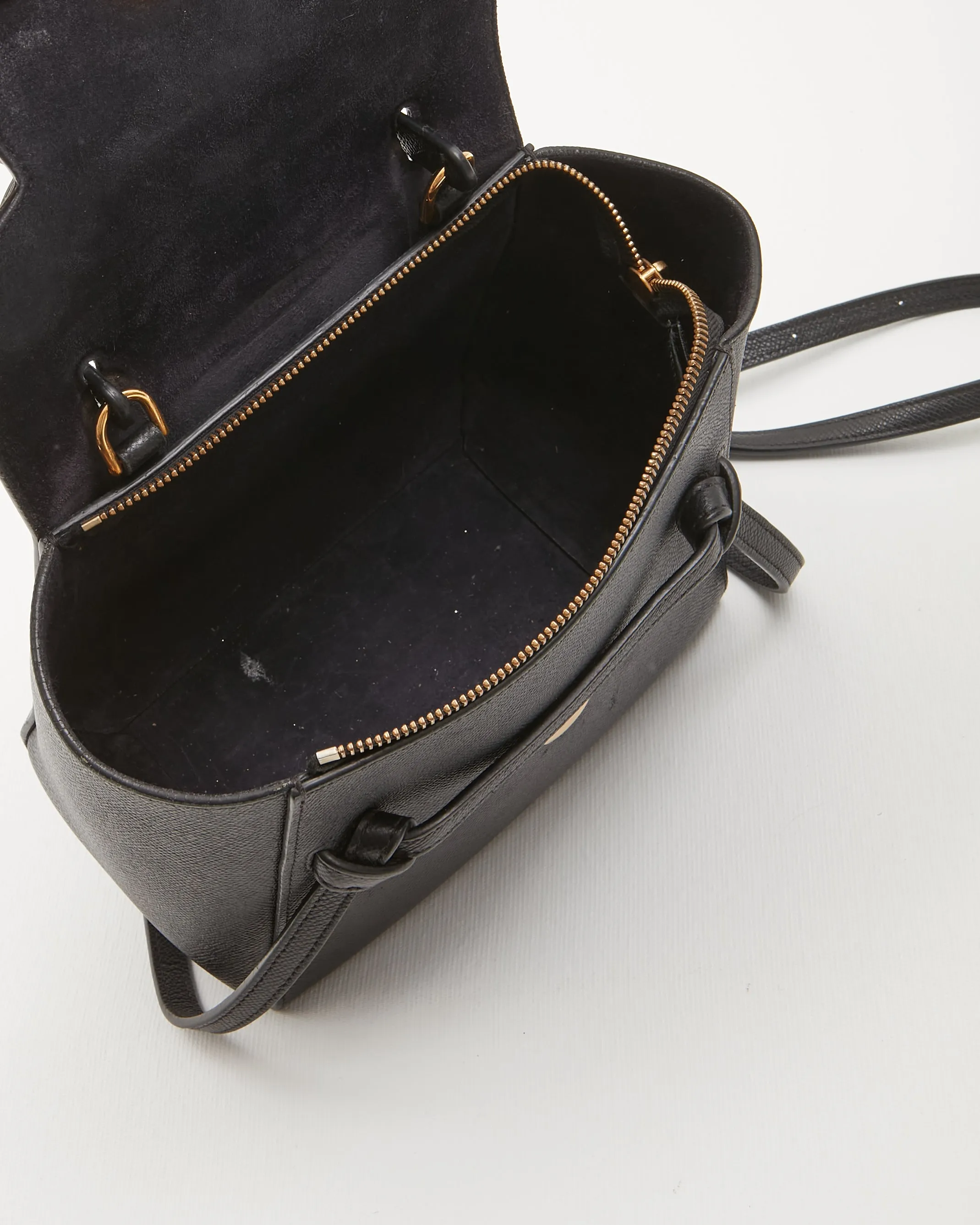 Celine Black Leather Micro Belt Top Handle Bag