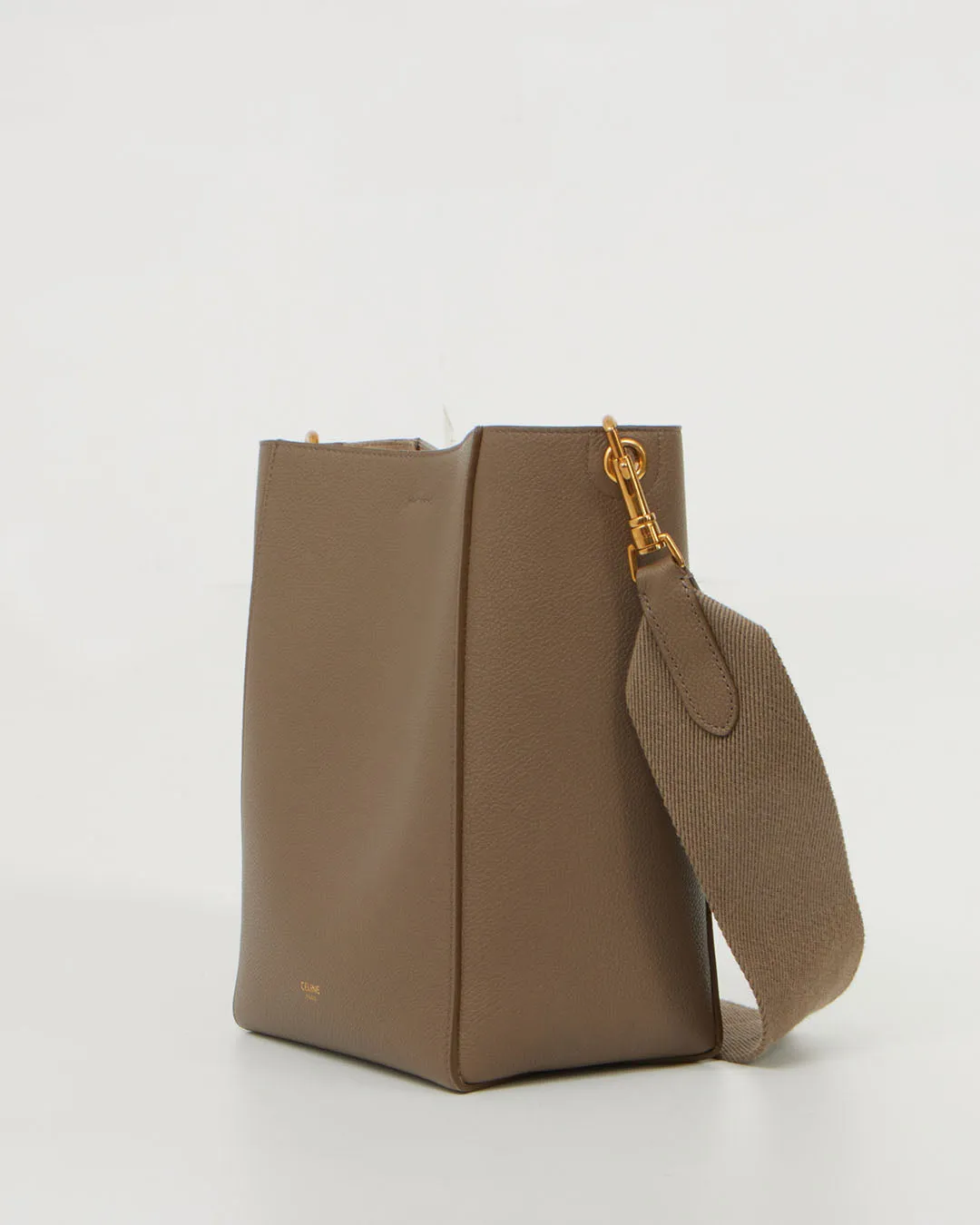 Celine Taupe Leather Small Seau Sangle Bucket Bag