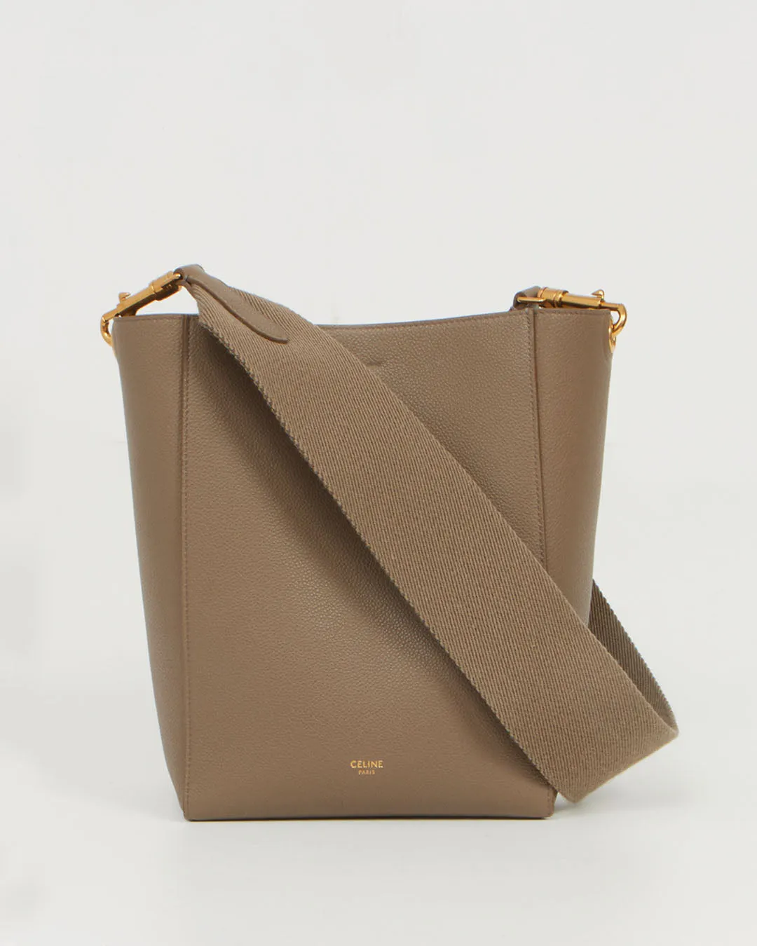 Celine Taupe Leather Small Seau Sangle Bucket Bag