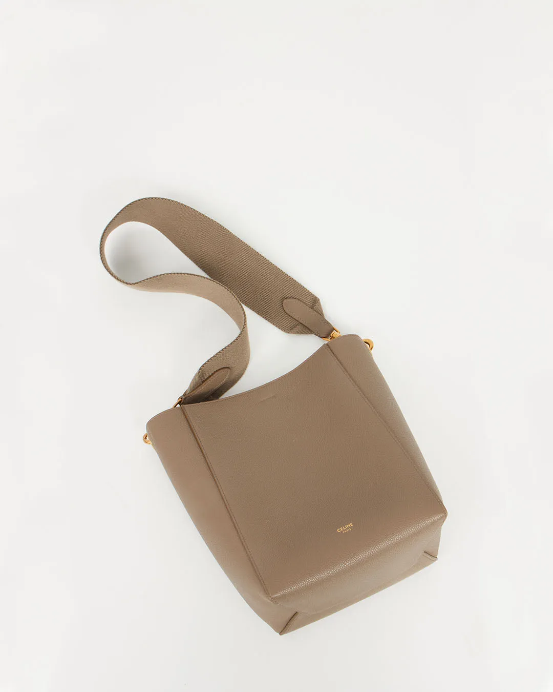 Celine Taupe Leather Small Seau Sangle Bucket Bag