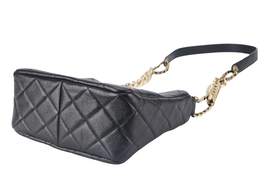 CHANEL 22P HOBO BAG (K63xxxx) BLACK SMALL LAMBSKIN GOLD HARDWARE WITH DUST COVER AND BOX