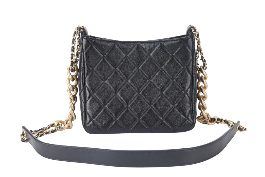 CHANEL 22P HOBO BAG (K63xxxx) BLACK SMALL LAMBSKIN GOLD HARDWARE WITH DUST COVER AND BOX