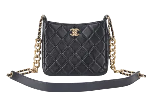 CHANEL 22P HOBO BAG (K63xxxx) BLACK SMALL LAMBSKIN GOLD HARDWARE WITH DUST COVER AND BOX