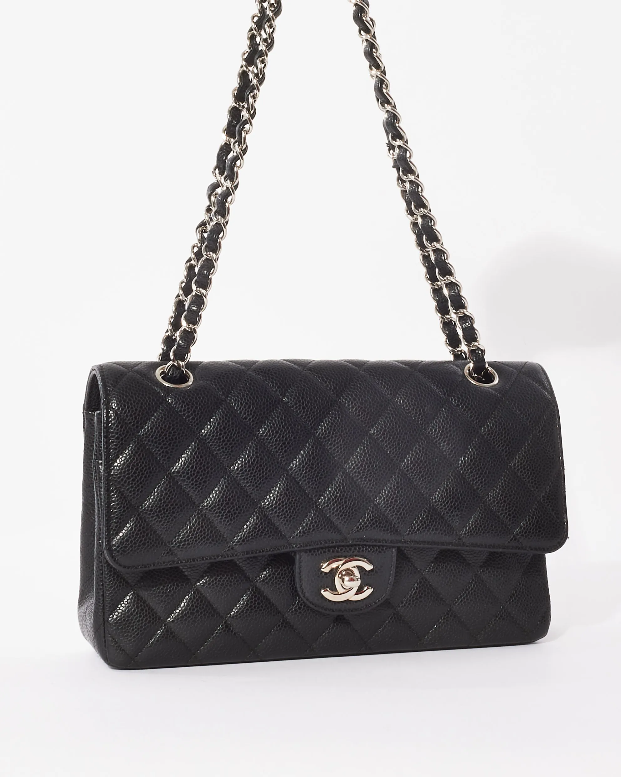 Chanel Black Caviar Leather Classic Medium Double Flap Bag SHW