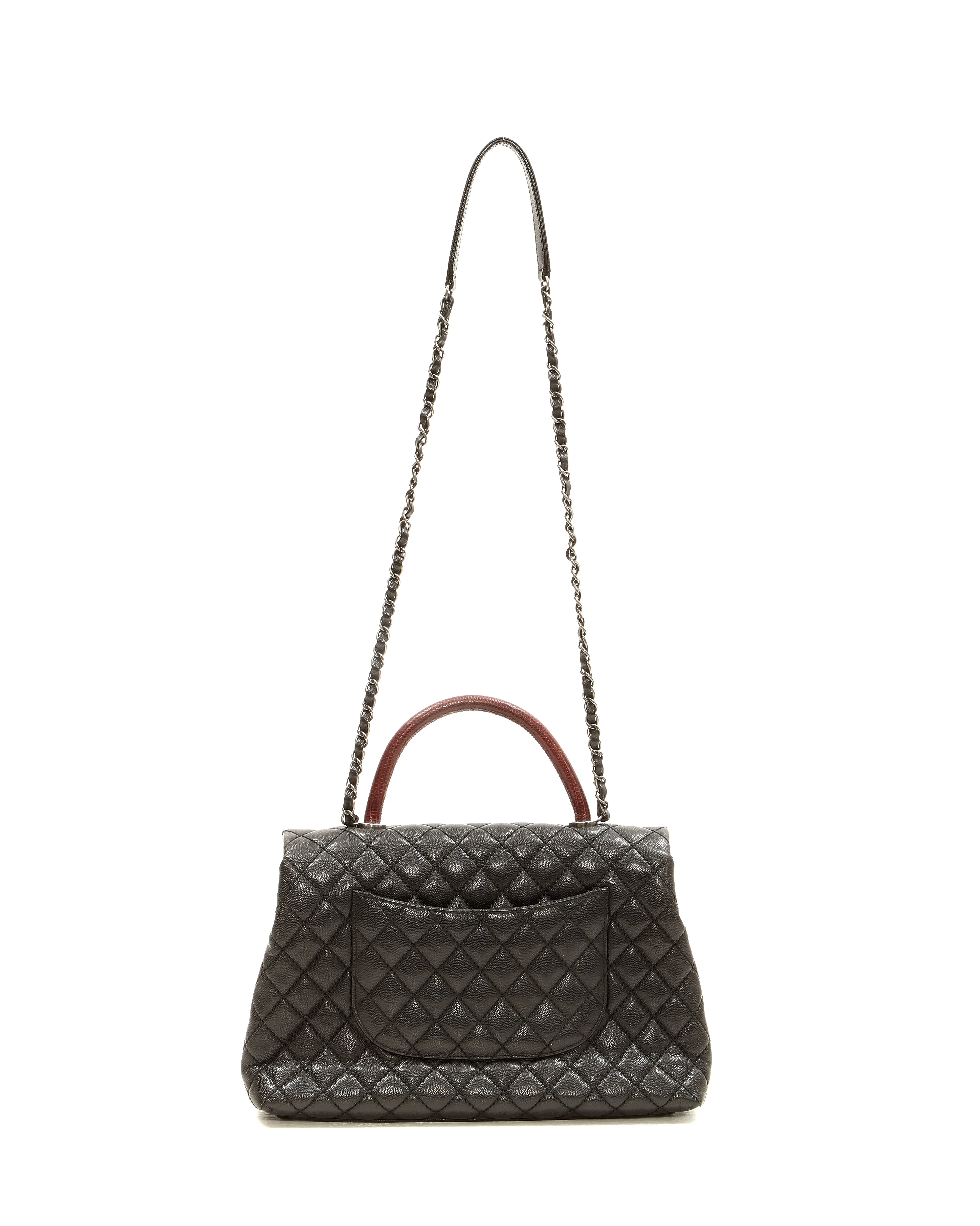 Chanel Black Caviar Quilted Lizard Handle Coco Top Handle Bag