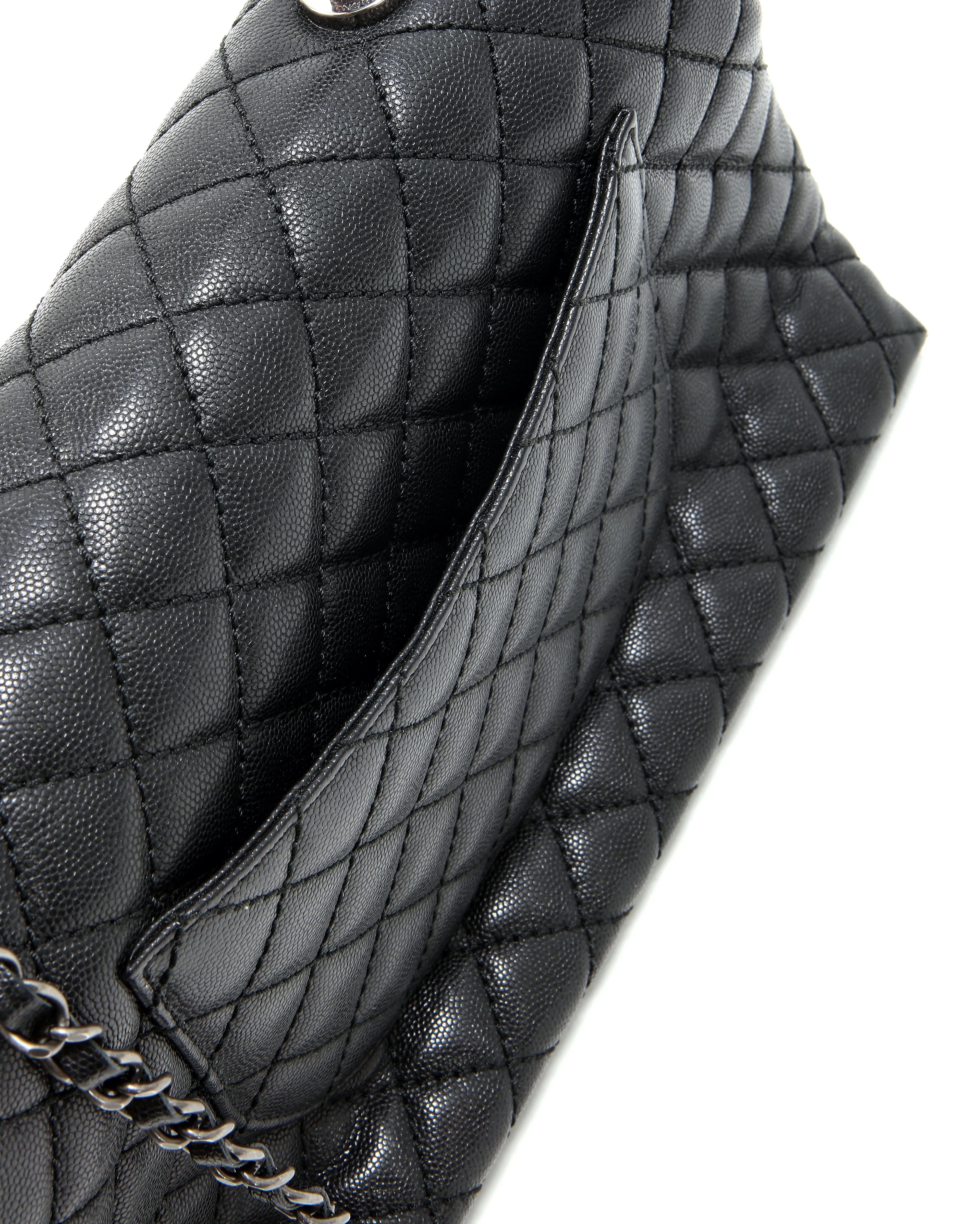 Chanel Black Caviar Quilted Lizard Handle Coco Top Handle Bag