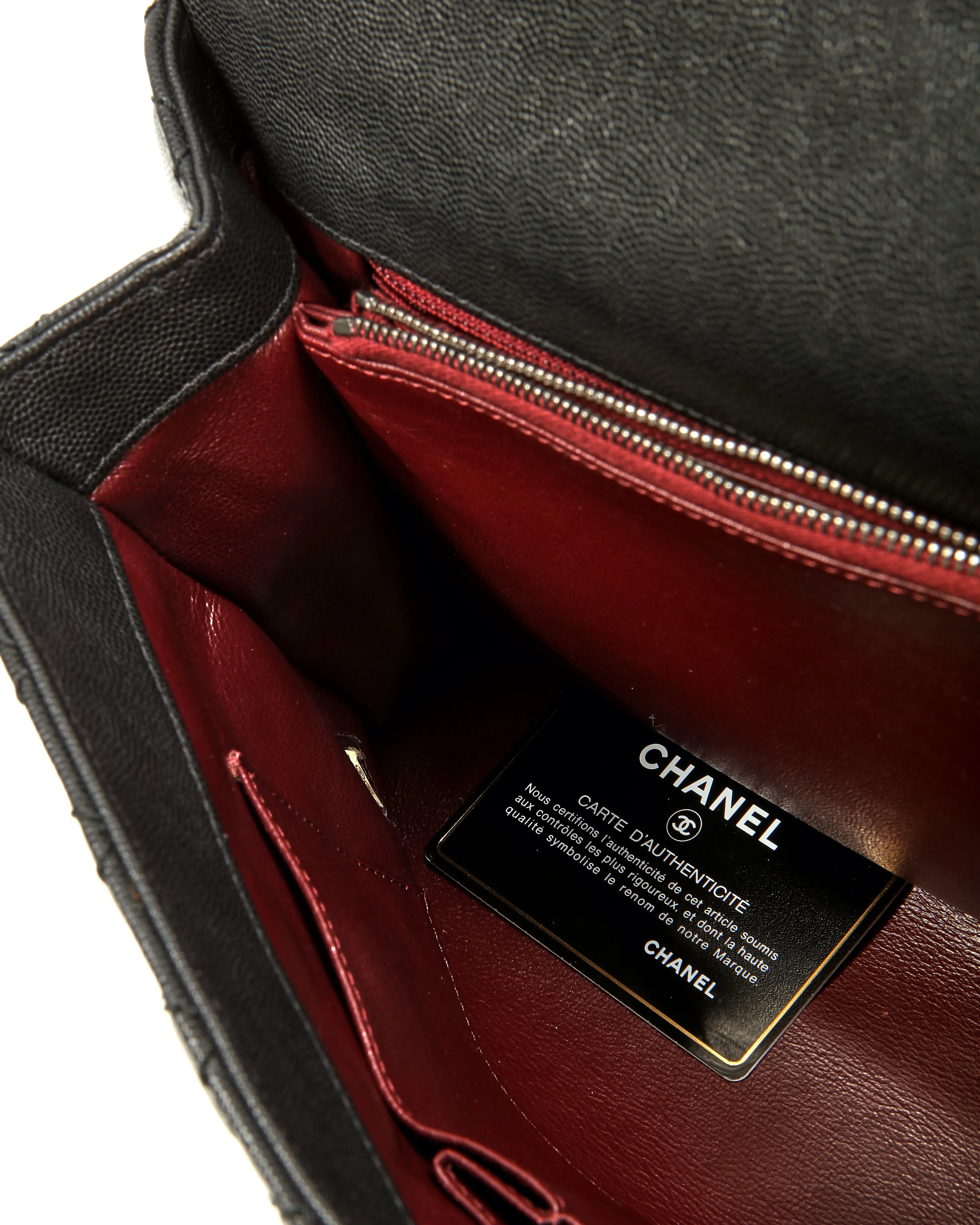 Chanel Black Caviar Quilted Lizard Handle Coco Top Handle Bag