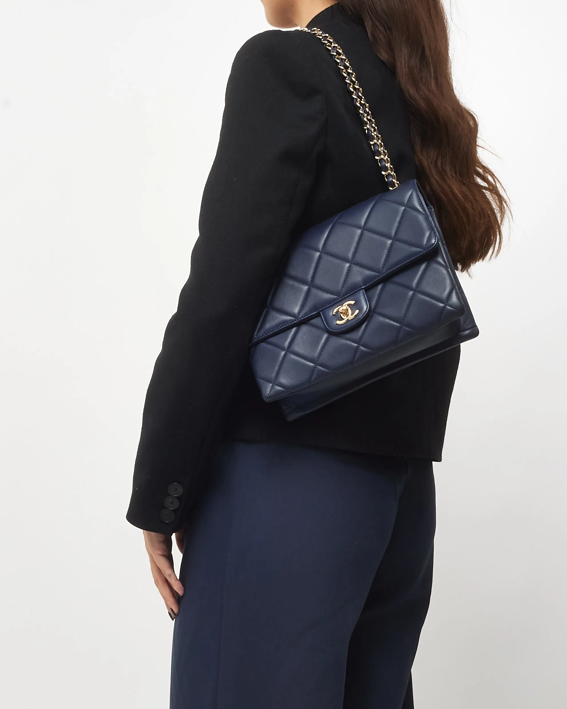 Chanel Navy Blue Lambskin Leather CPHW Seasonal Flap Bag