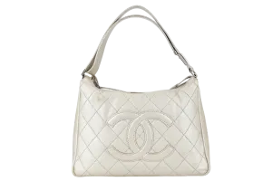 CHANEL VINTAGE CC HOBO LIGHT METALLIC GOLD CAVIAR SILVER HARDWARE 1057xxxx WITH CARD AND DUST COVER