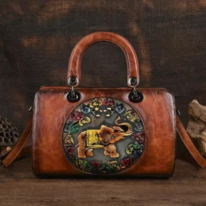 Christianartbag Handmade Leather Bag, Luxury Handbag Vintage Handmade Women Shoulder Bag For Ladies Hand Bags New Vintage Embossed Hand Painted Handmade Handbags Elephant, CABHMB02141023