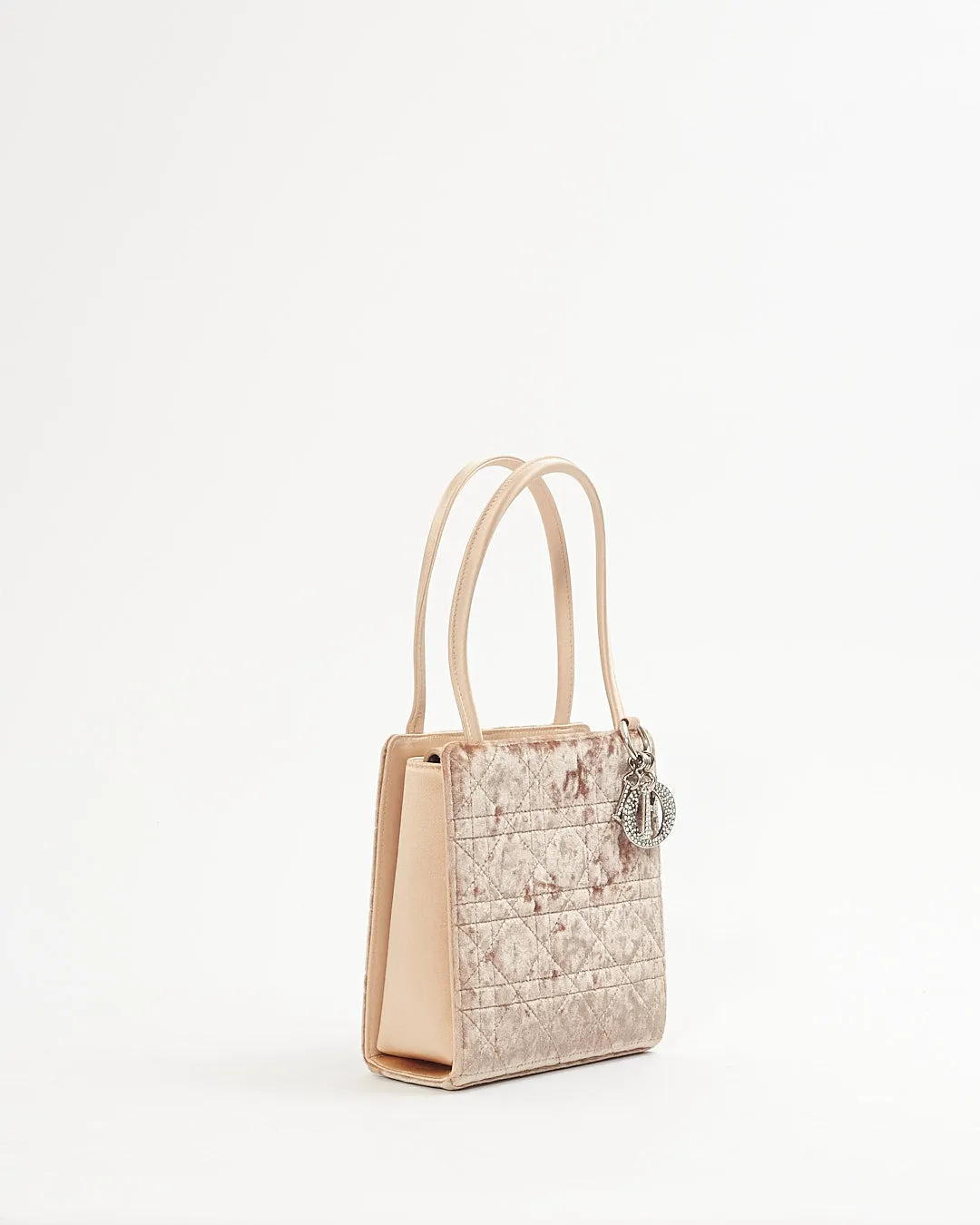 Dior Beige Satin/Velvet Cannage Top Handle Bag