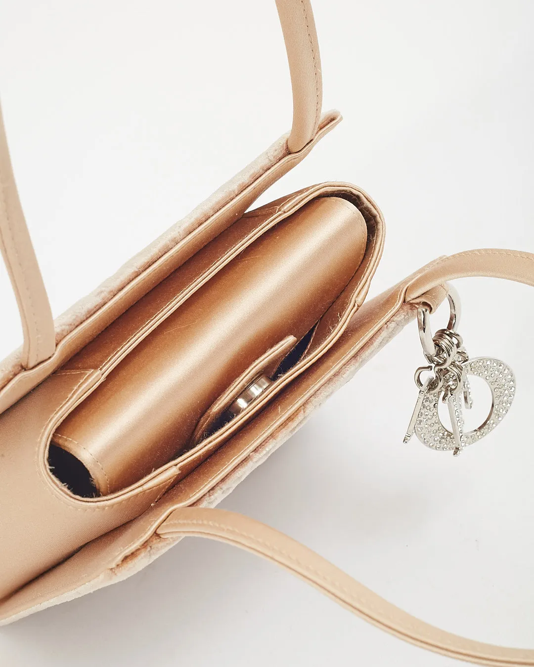 Dior Beige Satin/Velvet Cannage Top Handle Bag