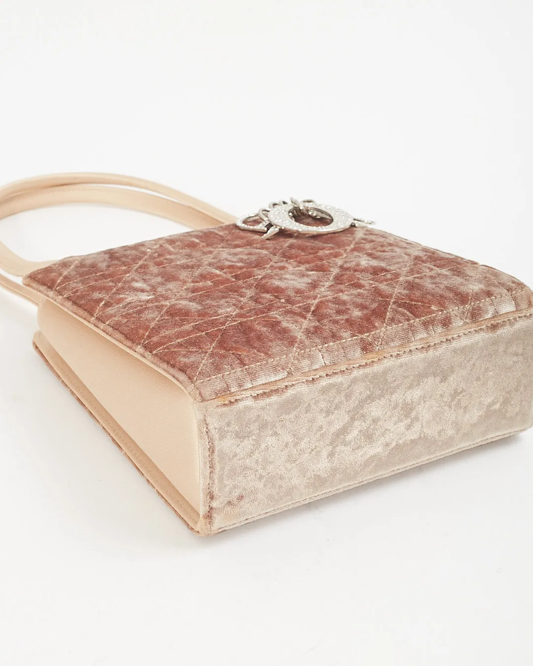 Dior Beige Satin/Velvet Cannage Top Handle Bag