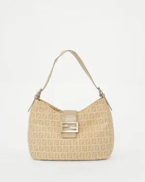 Fendi Beige Zucchino Print Canvas Small Hobo Shoulder Bag