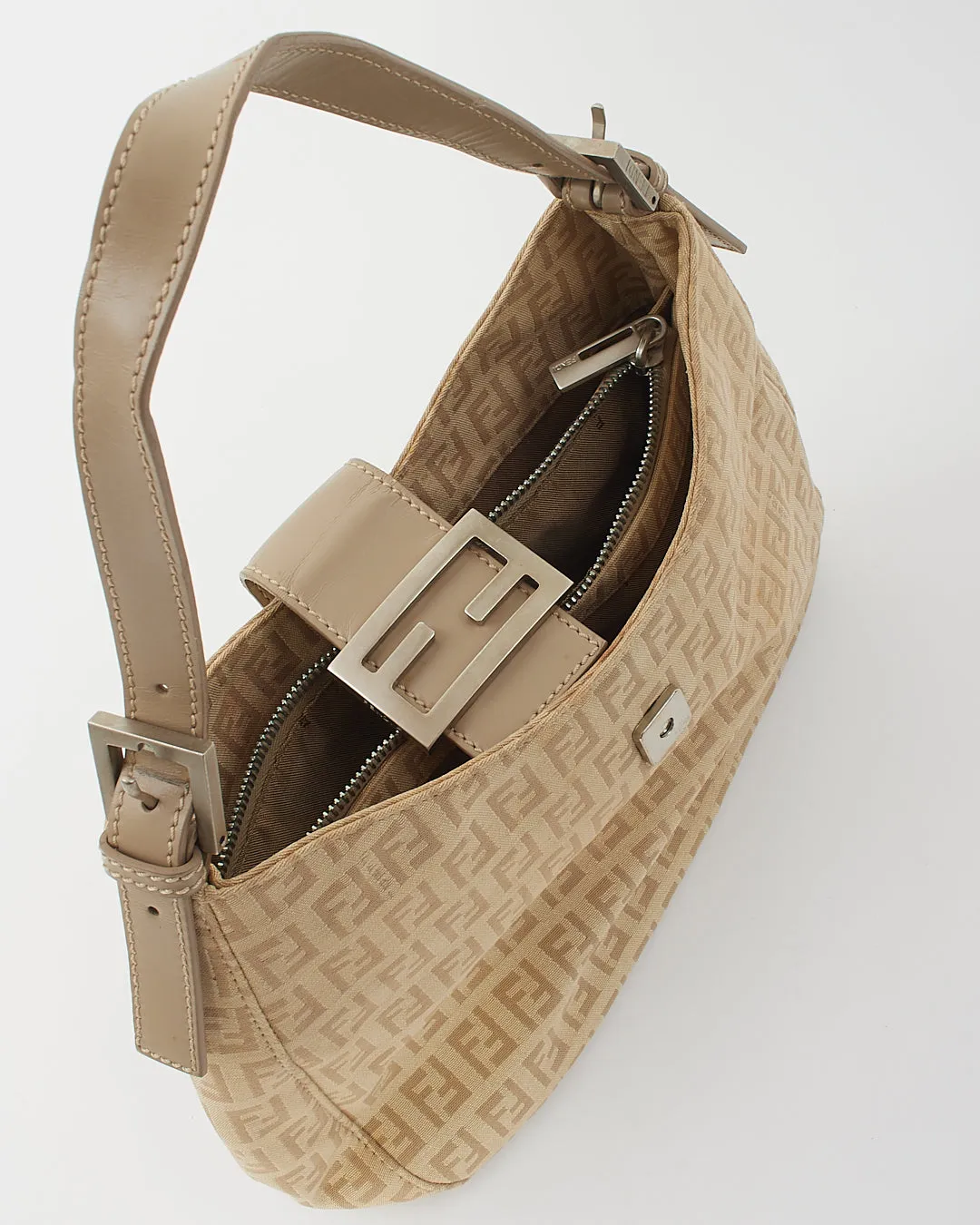 Fendi Beige Zucchino Print Canvas Small Hobo Shoulder Bag