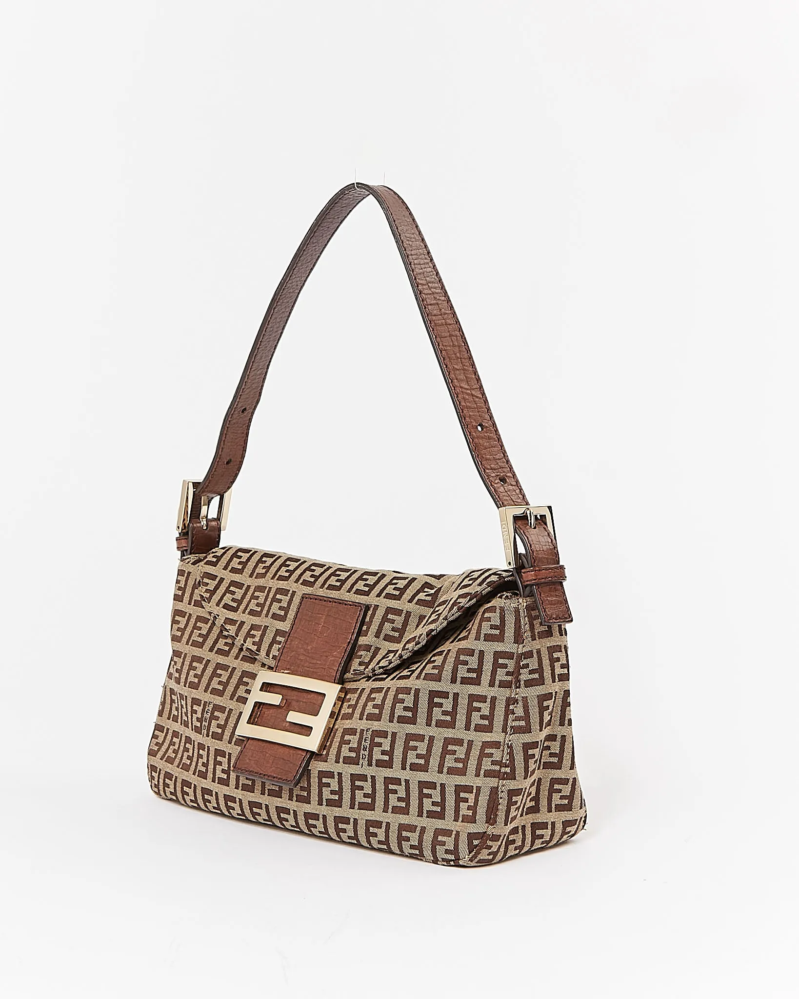 Fendi Brown Zucchino Canvas Logo Shoulder Bag