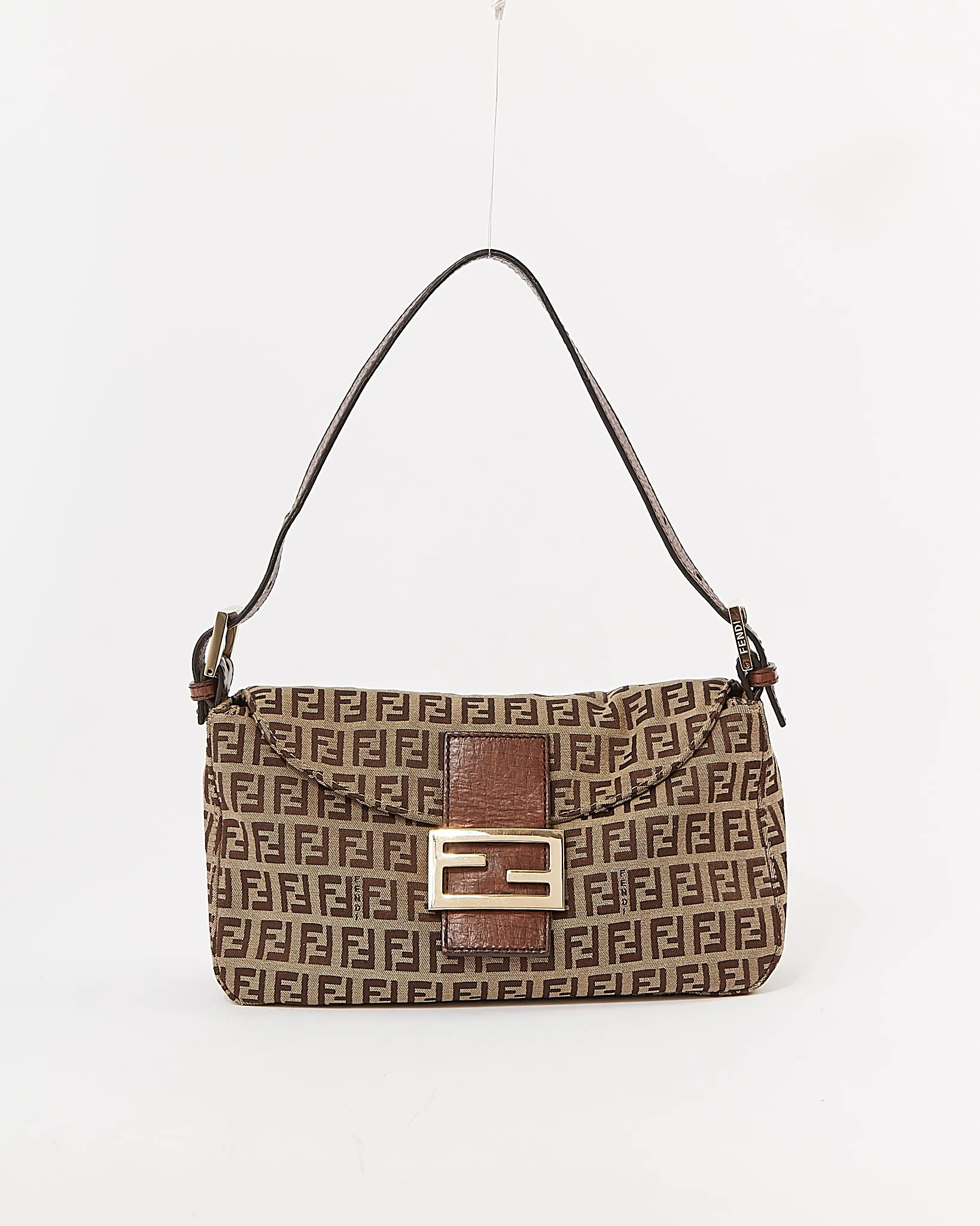 Fendi Brown Zucchino Canvas Logo Shoulder Bag