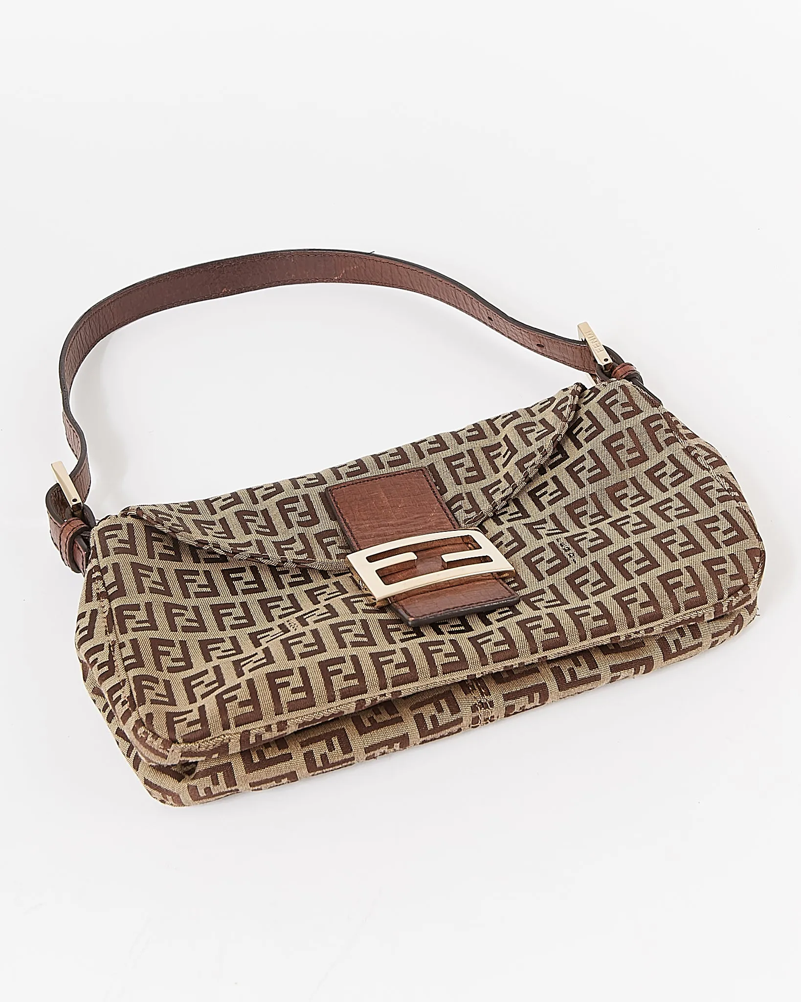 Fendi Brown Zucchino Canvas Logo Shoulder Bag