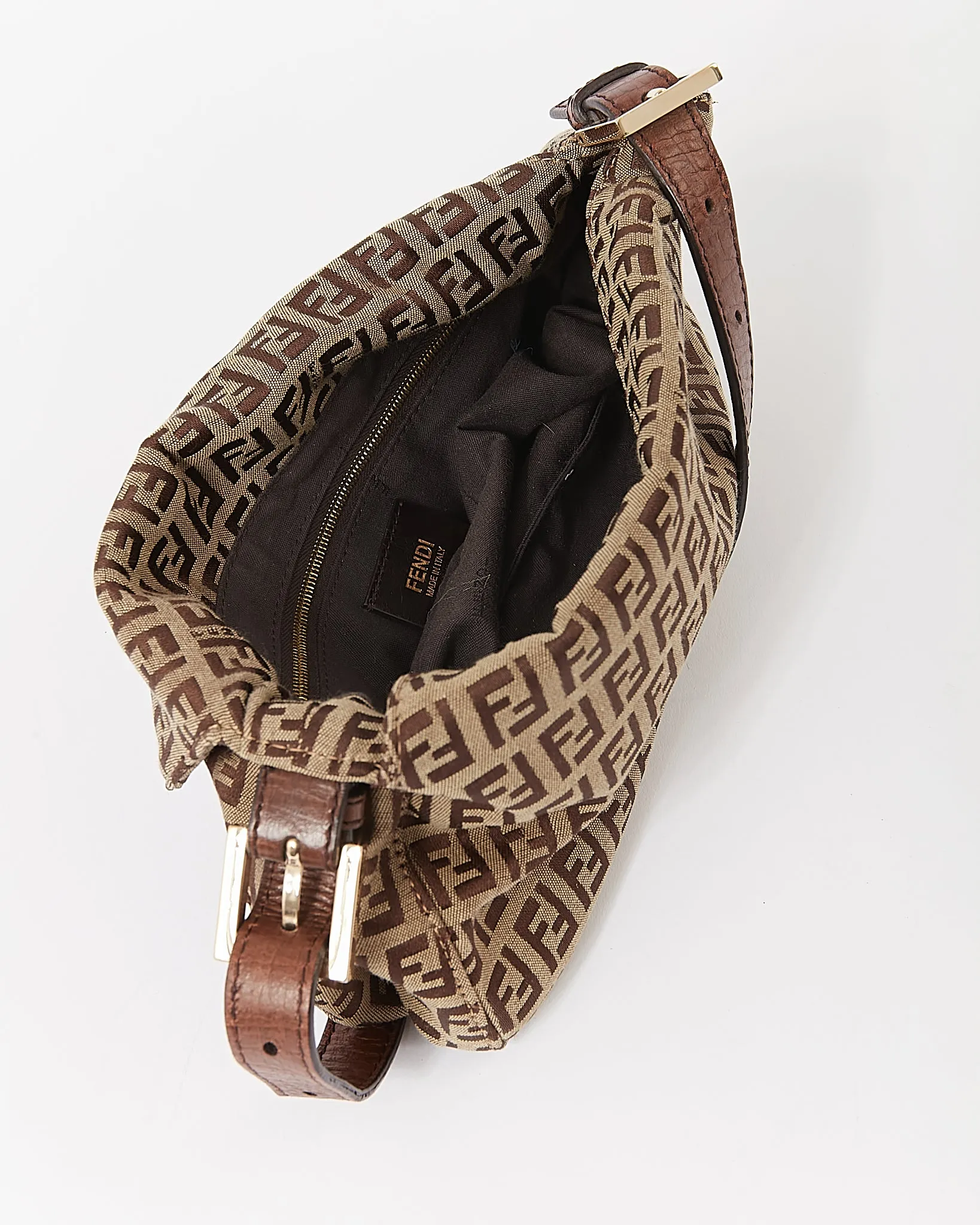 Fendi Brown Zucchino Canvas Logo Shoulder Bag