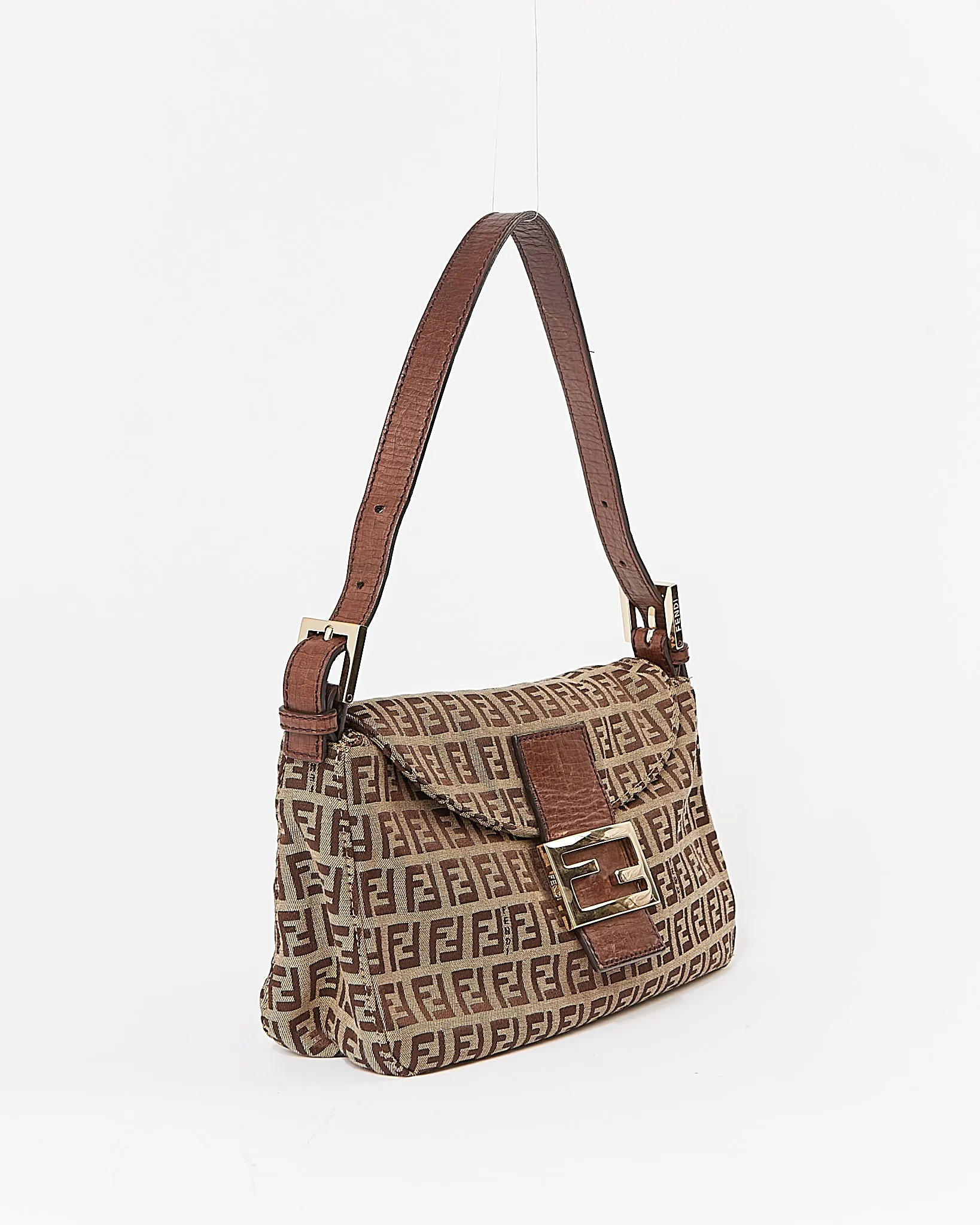 Fendi Brown Zucchino Canvas Logo Shoulder Bag