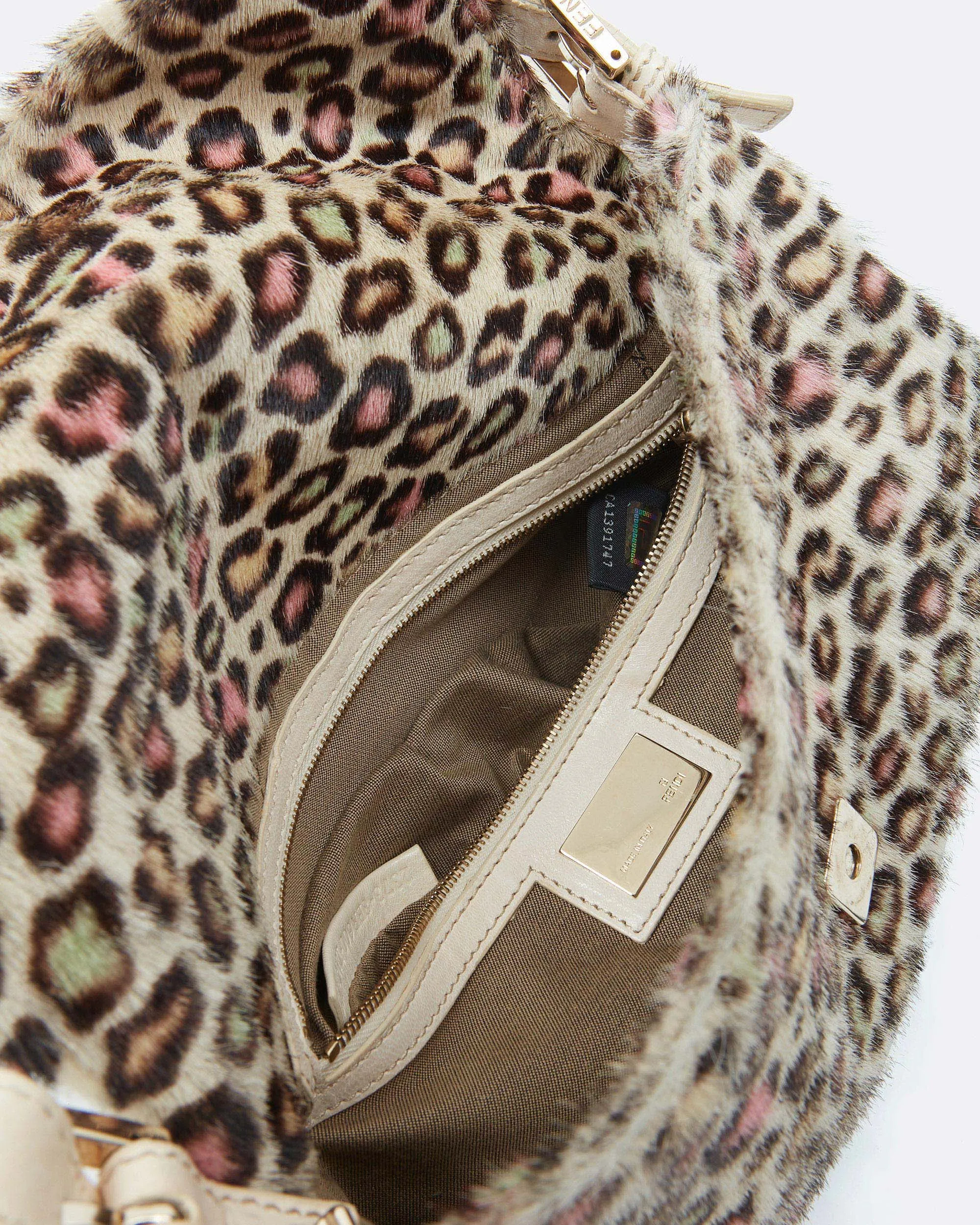 Fendi Multicolor Leopard Pony Hair Baguette Shoulder Bag