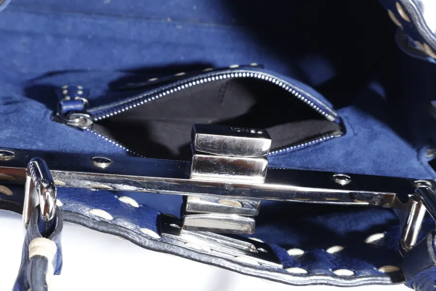 FENDI PEEKABOO CAPSULE MEDIUM CYAN BLUE LEATHER 2WAY BAG SILVER HARDWARE 8BN244-AFQ8-P-0189, WITH DUST COVER AND TWO STRAPS