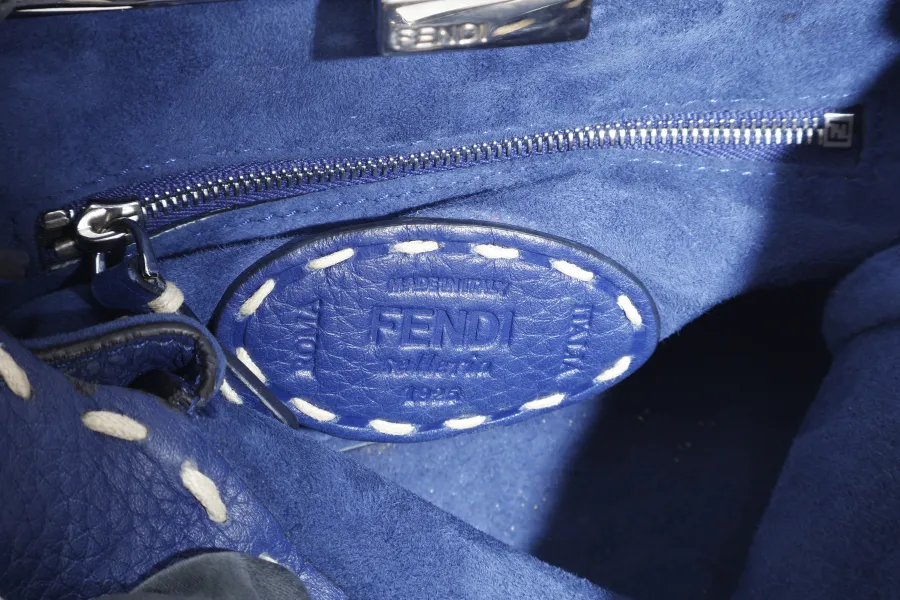 FENDI PEEKABOO CAPSULE MEDIUM CYAN BLUE LEATHER 2WAY BAG SILVER HARDWARE 8BN244-AFQ8-P-0189, WITH DUST COVER AND TWO STRAPS