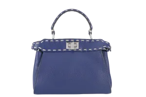 FENDI PEEKABOO CAPSULE MEDIUM CYAN BLUE LEATHER 2WAY BAG SILVER HARDWARE 8BN244-AFQ8-P-0189, WITH DUST COVER AND TWO STRAPS