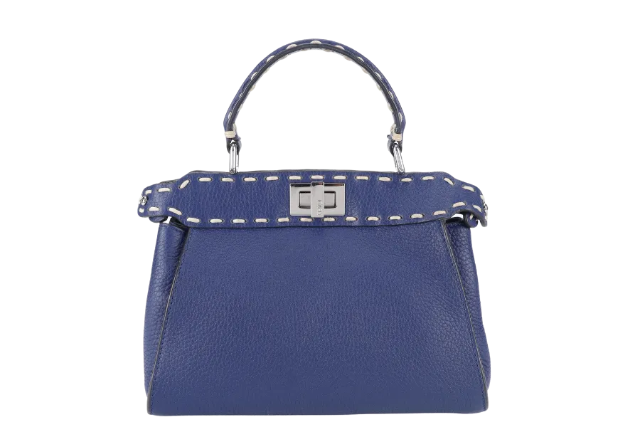 FENDI PEEKABOO CAPSULE MEDIUM CYAN BLUE LEATHER 2WAY BAG SILVER HARDWARE 8BN244-AFQ8-P-0189, WITH DUST COVER AND TWO STRAPS