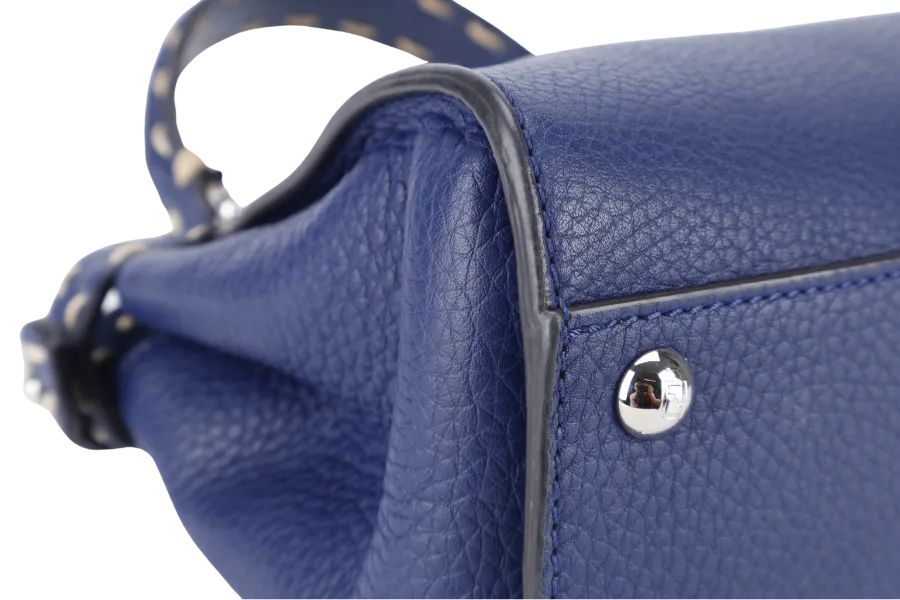 FENDI PEEKABOO CAPSULE MEDIUM CYAN BLUE LEATHER 2WAY BAG SILVER HARDWARE 8BN244-AFQ8-P-0189, WITH DUST COVER AND TWO STRAPS