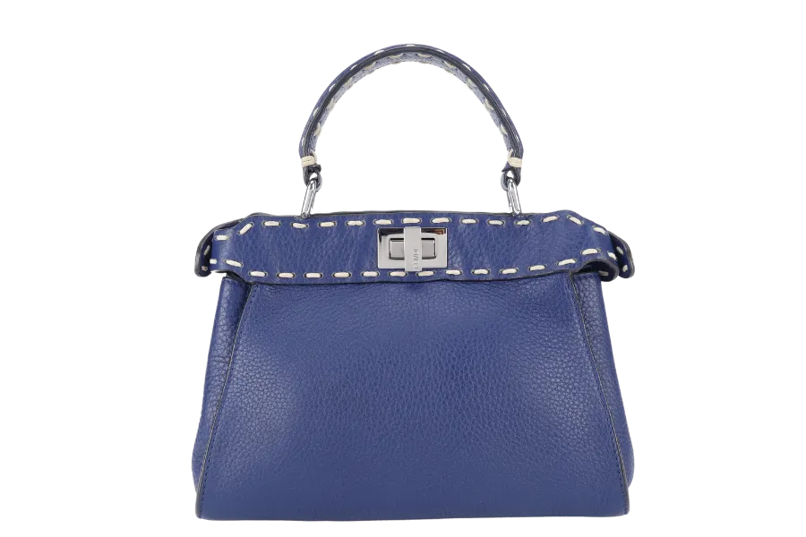 FENDI PEEKABOO CAPSULE MEDIUM CYAN BLUE LEATHER 2WAY BAG SILVER HARDWARE 8BN244-AFQ8-P-0189, WITH DUST COVER AND TWO STRAPS