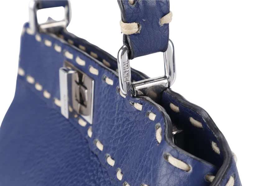 FENDI PEEKABOO CAPSULE MEDIUM CYAN BLUE LEATHER 2WAY BAG SILVER HARDWARE 8BN244-AFQ8-P-0189, WITH DUST COVER AND TWO STRAPS