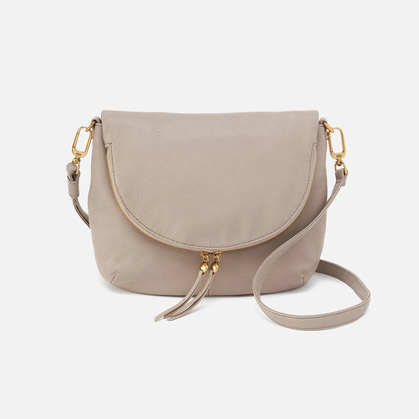 Fern Foldover Messenger In Pebbled Leather - Taupe