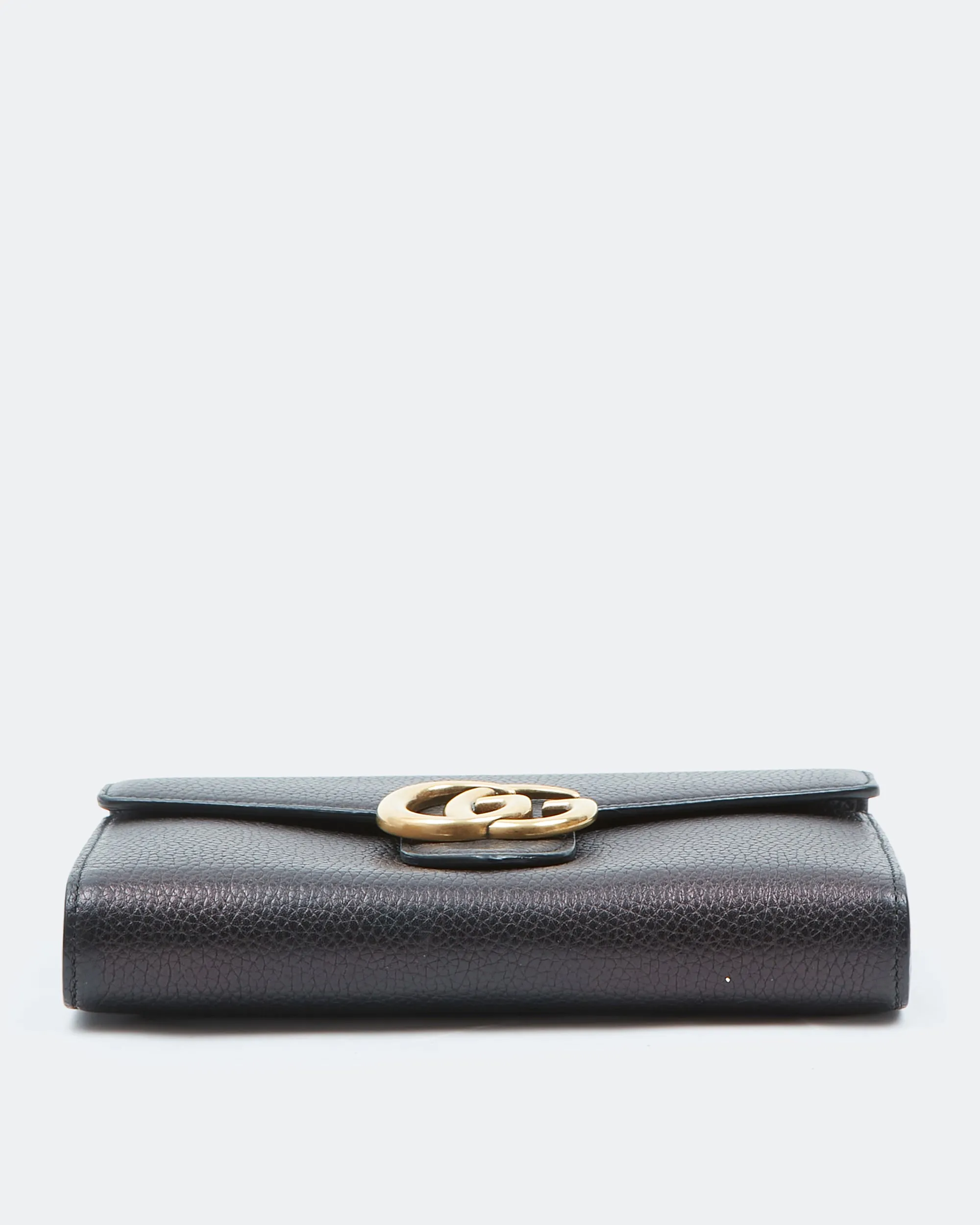 Gucci Black Grained Leather GG Marmont Wallet On Chain