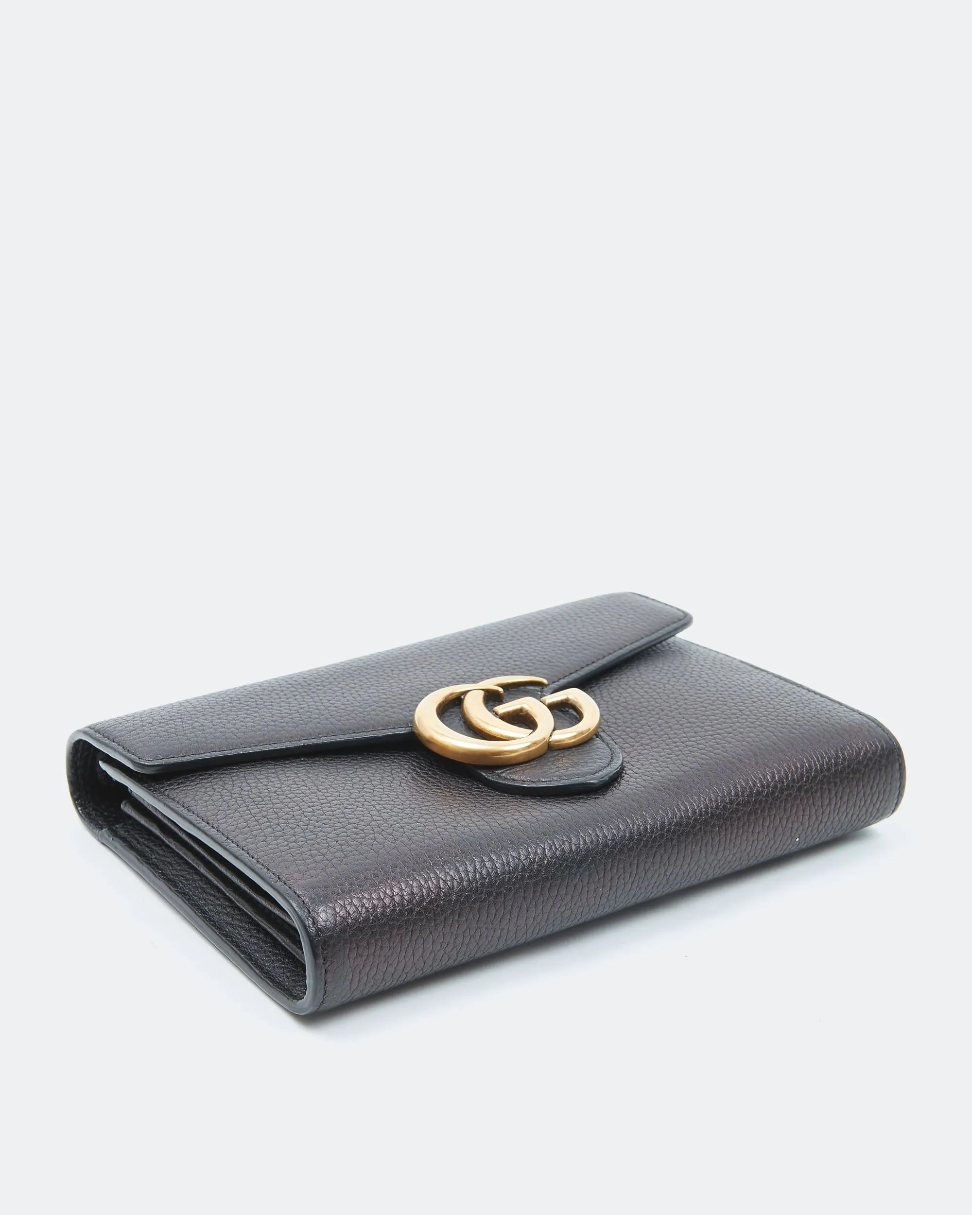 Gucci Black Grained Leather GG Marmont Wallet On Chain