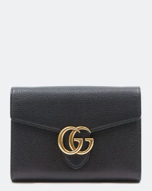 Gucci Black Grained Leather GG Marmont Wallet On Chain